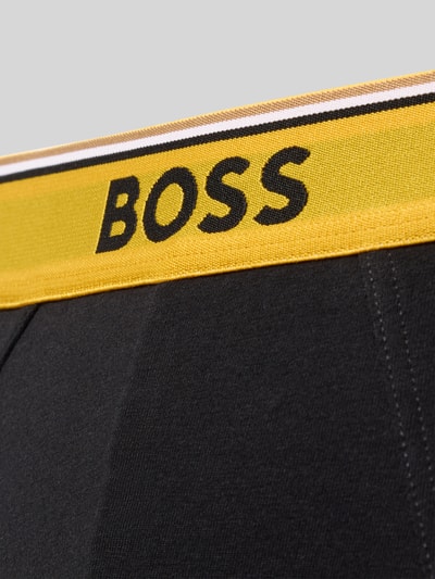 Produktfoto, czarne figi o gładkiej strukturze, żółty elastyczny pas z logo, Slip aus Baumwoll-Mix im 3er-Pack Modell 'BRIEF 3P POWER' von BOSS, Herren Slip