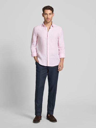 Seidensticker Slim Fit Business-Hemd aus Leinen mit Kentkragen Rose 1