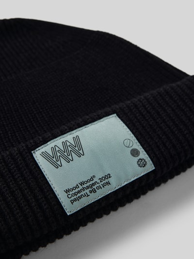Wood Wood Regular fit muts van wolmix met logopatch, model 'Milo' Zwart - 2