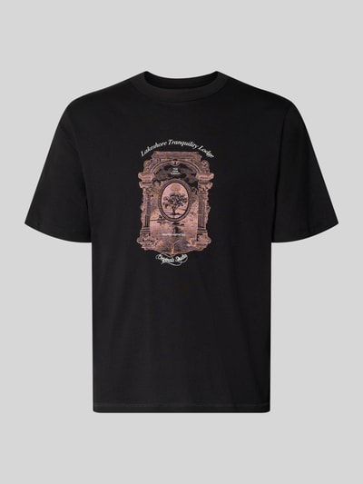 Produktfoto, schwarzes Herren T-Shirt mit Label-Print Modell 'NIAGARA' von JACK & JONES aus reiner Baumwolle und geradem Schnitt, Rundhalsausschnitt