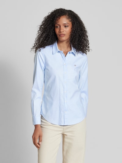 Gant Slim fit overhemdblouse met labelstitching Lichtblauw - 4