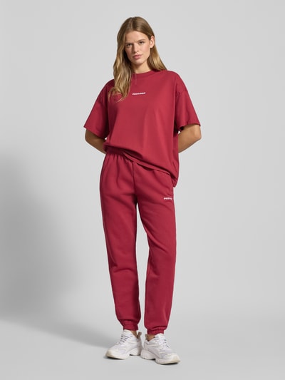 Pegador High waist sweatbroek met labelstitching, model 'VILLA' Bordeaux - 1