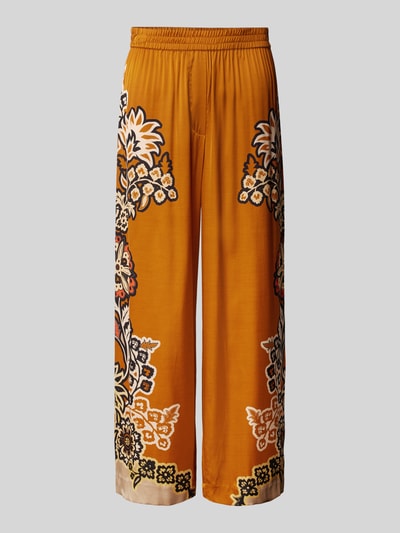 Marc Cain Wide Leg Stoffhose mit floralem Print Cognac 2