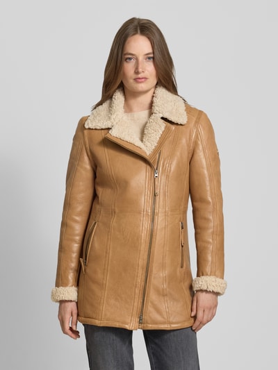 Cabrini Leren jack met teddybont en tweewegsritssluiting Beige - 4