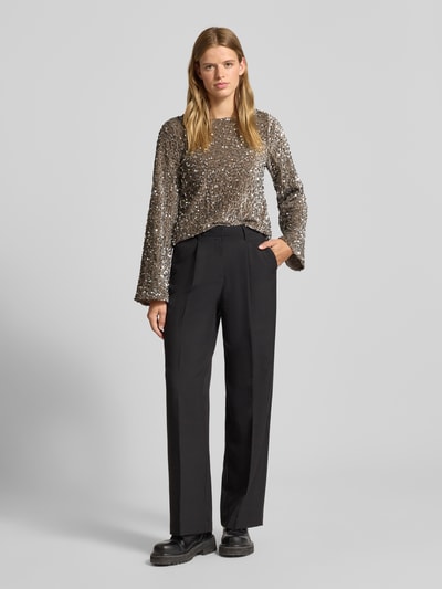 Pieces Bluzka o kroju regular fit z długim rękawem i cekinami model ‘KAM’ Szarobrązowy 1