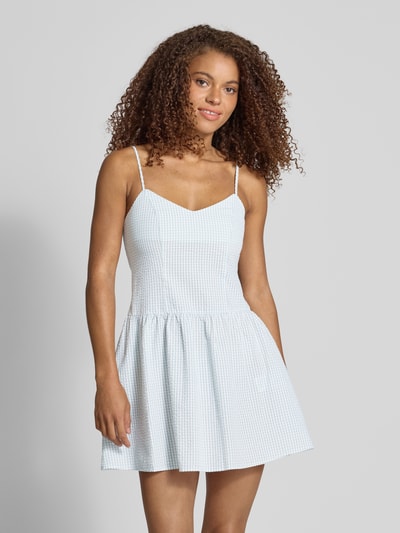 Review Minikleid mit Herz-Ausschnitt und Spaghettiträgern Bleu 4