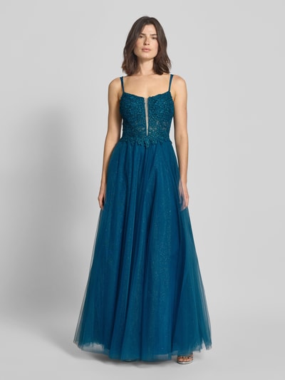 Mascara Abendkleid mit Spitze und semitransparenten Details Petrol 4