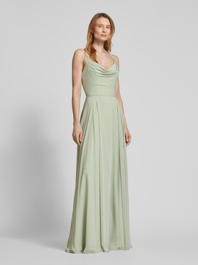 Luxuar Abendkleid mit Wasserfall-Ausschnitt Hellgruen 1