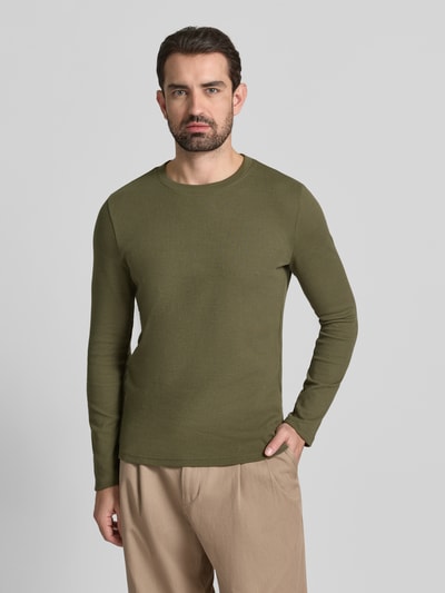 MCNEAL Shirt met lange mouwen, structuurmotief en ronde hals Kaki gemêleerd - 4