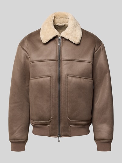 Produktfoto, Blouson in Leder-Optik mit Zweiwege-Reißverschluss von Armani Exchange, braun, Umlegekragen aus Teddyfell, Regular Fit.