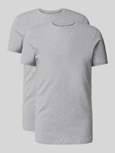 Bread & Boxers T-Shirt mit geripptem Rundhalsausschnitt Hellgrau Melange 1