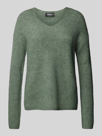 Only Regular Fit Strickpullover mit V-Ausschnitt Modell 'CAMILLA' Schilf 2