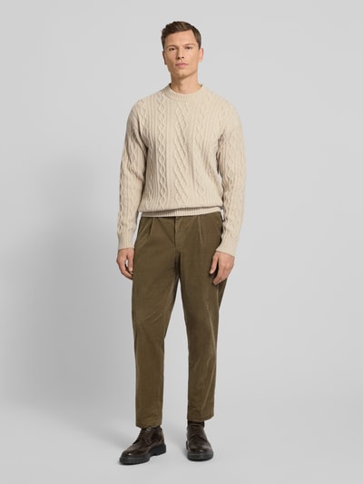 BOSS Orange Regular Fit Strickpullover aus reiner Schurwolle Modell 'KABLETO' Sand 1