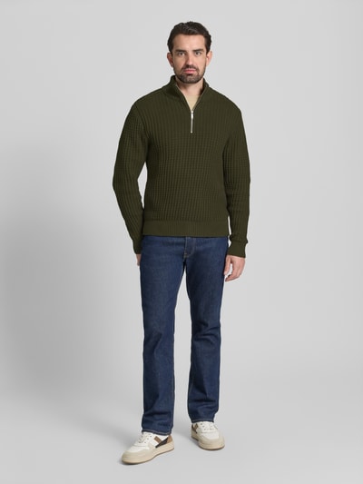 SELECTED HOMME Regular fit schipperstrui in wafelstructuur, model 'TOM' Donkergroen - 1