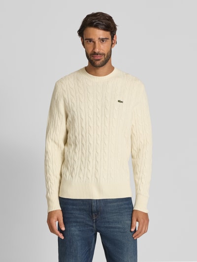 Lacoste Sweter z dzianiny o kroju regular fit z czystej wełny Złamany biały 4