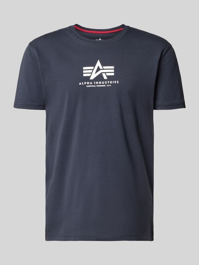 Productfoto, T-shirt met logo en ronde hals van Alpha Industries in donkerblauw, puur katoen, regular fit, ruglengte maat M 67 cm