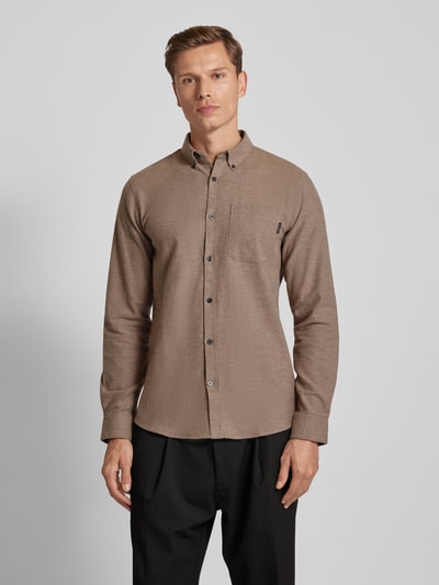 Lindbergh Freizeithemd mit Button-Down-Kragen Hellbraun 4