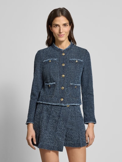 Marc Cain Regular fit blazer met opstaande kraag en blinde knoopsluiting Marineblauw gemêleerd - 4