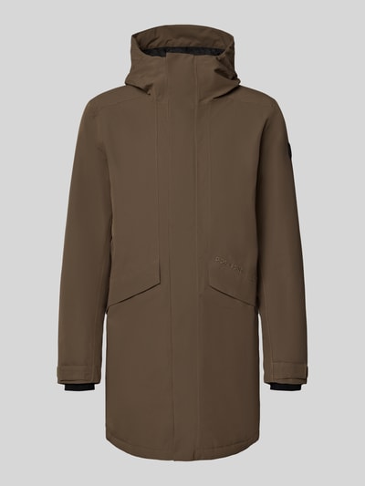 Produktfoto, Regular Fit Parka mit Kapuze Modell 'Kenny' von Didriksons in Braun mit Eingrifftaschen, glatte Oberfläche, mittellange Passform, Rückenlänge 99 cm, Schulterbreite 48 cm, Brustweite 59 cm, Ärmellänge 72 cm