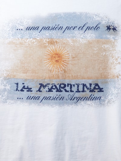 La Martina T-Shirt mit Flaggen-Print und Message Weiss 2