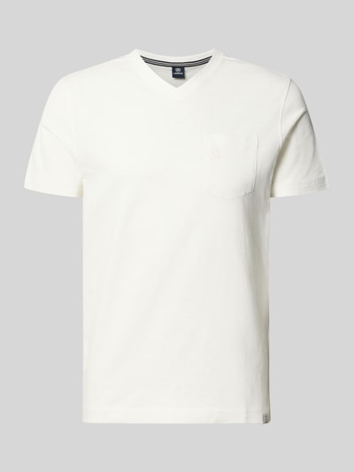 Produktfoto, Regular Fit T-Shirt mit V-Ausschnitt von Lerros aus Reine Baumwolle, Herren T-Shirt mit Brusttasche, Logo-Stitching, weiß
