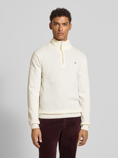 Gant Regular Fit Pullover mit Strick-Optik aus reiner Lammwolle Offwhite 4