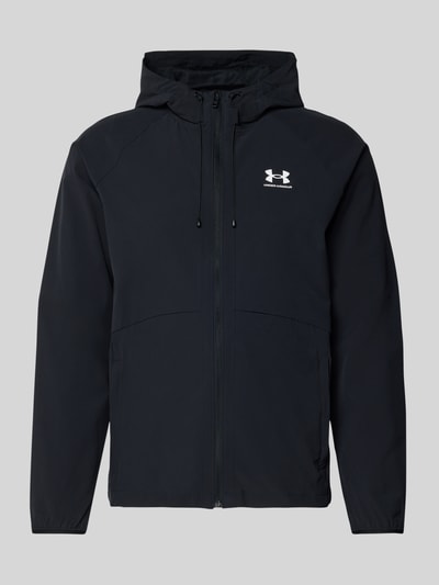 Produktfoto, Jacke mit Kapuze von Under Armour, Mieszanka materiałów z dodatkiem streczu, luźny krój, kaptur, tunel, zamek błyskawiczny, nadruk z logo, wpuszczane kieszenie, długość tyłu w rozmiarze M: 68 cm, długość rękawów w rozmiarze M: 66 cm