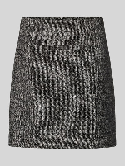 Produktfoto, Straight Fit Minirock mit Woll-Anteil von MYON, Schwarz-Grau, Strukturmuster, Nahtreißverschluss, Damenmode, Material-Mix