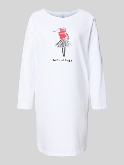 LOUIS & LOUISA Relaxed fit nachthemd met motiefprint 'Mit viel Liebe' Wit - 1