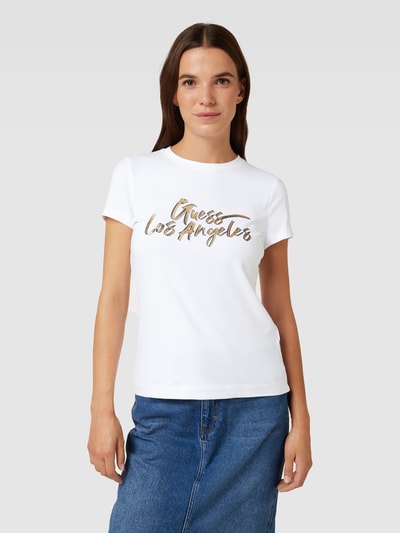 Guess T-shirt z nadrukiem z logo model ‘GOLD’ Biały 4
