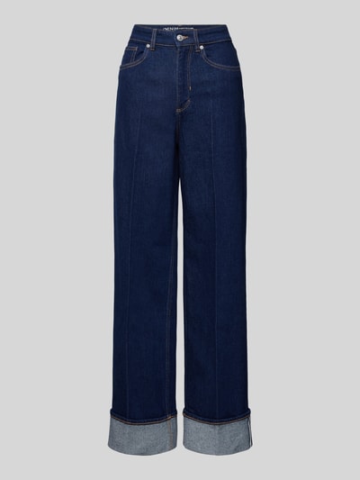 Produktfoto, Regular Fit Wide Leg Jeans aus Baumwoll-Mix von Tom Tailor Denim, ciemnoniebieski denim, jednolity, krój regular fit, wysoki stan, 5 kieszeni, szlufki na pasek, widoczne szwy, metka z logo, bawełniany materiał