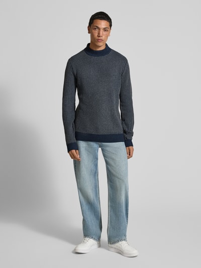 Blend Gebreide pullover met ribboorden Donkerblauw - 1