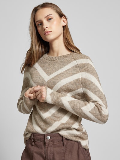 Only Strickpullover mit Rundhalsausschnitt Modell 'ELIZA' Taupe Melange 3