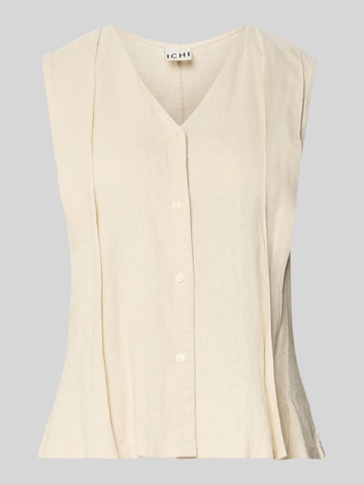 Produktfoto, Weste aus Leinen-Viskose-Mix Modell 'LINNO' von ICHI in Beige, V-Ausschnitt, Knopfleiste, Regular-Fit, sichtbare Struktur