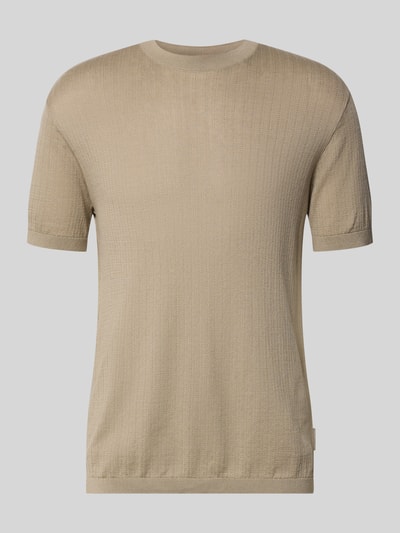 Produktfoto, Strickshirt mit Rundhalsausschnitt von ARMANI EXCHANGE in Beige, feine Struktur, reine Baumwolle, Slim Fit, glatte Oberfläche.