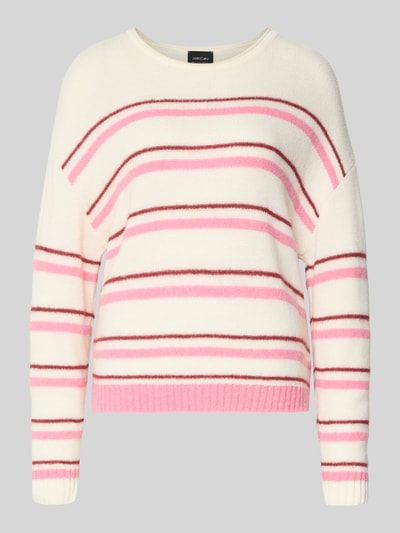Produktfoto, Regular Fit Pullover aus Alpaka-Mix mit Kaschmir-Anteil von Marc Cain, kremowy z różowymi paskami, dzianinowa faktura, krój regular fit, okrągły dekolt, elastyczne wykończenia, długość tyłu w rozmiarze 36: 56 cm, długość rękawa w rozmiarze 36: 51 cm