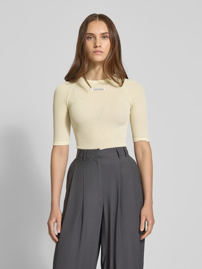 LeGer by Lena Gercke Sweter z dzianiny z rękawem o dł. 1/2 model ‘Abby’ Jasnożółty 4