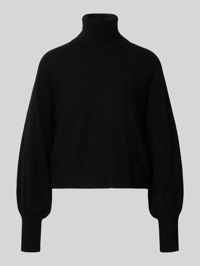 Produktfoto, schwarzer Regular Fit Pullover aus Woll-Mix mit Kaschmir-Anteil von HERZENS, langer Ärmel, Rollkragen, glatte Textur.