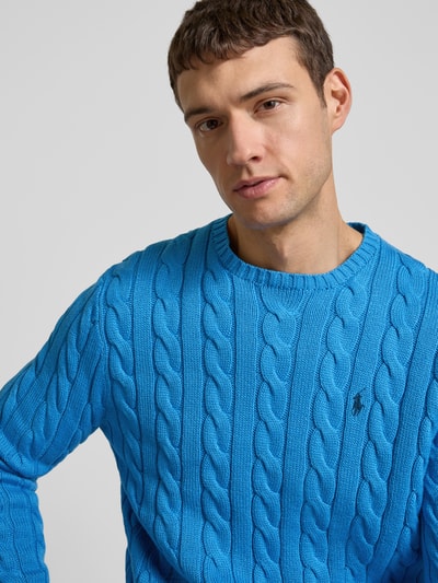 Polo Ralph Lauren Gebreide pullover met ribboorden, model 'DRIVER' Jeansblauw - 3