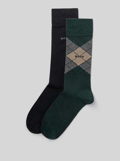 Produktfoto, Socken aus Baumwoll-Mix im 2er-Pack Modell 'ARGYLE' von BOSS für Herren, grün, schwarz, Rauten-Muster, glatte Textur
