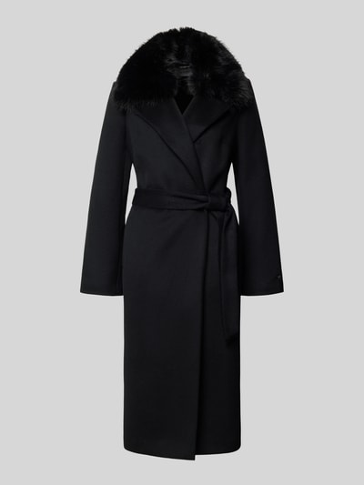 Produktfoto, Mantel mit Kunstfell und Bindegürtel von COMMA, schwarz, krój slim fit, kołnierz z klapami, pasek, długość tyłu w rozmiarze 36: 103 cm, szerokość ramion w rozmiarze 36: 36 cm, szerokość klatki piersiowej w rozmiarze 36: 45 cm, długość rękawa w rozmiarze 36: 55 cm, gładka faktura