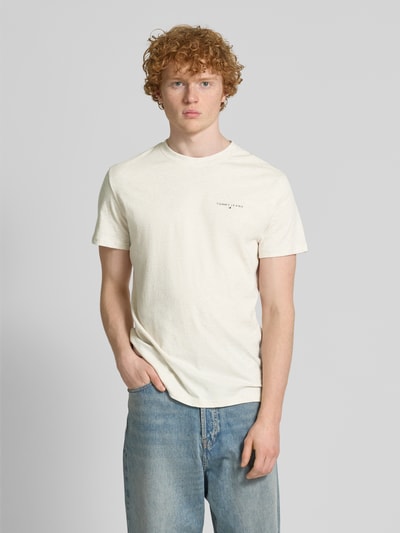 Tommy Jeans Regular fit T-shirt van puur katoen met labelprint Offwhite gemêleerd - 4