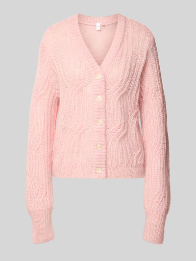 YAS Kardigan z dekoltem w serek i dodatkiem wełny z alpaki model ‘ZUMA’ Różowy 2