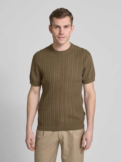 Lindbergh T-Shirt in Strick-Optik mit Zopfmuster Camel 4