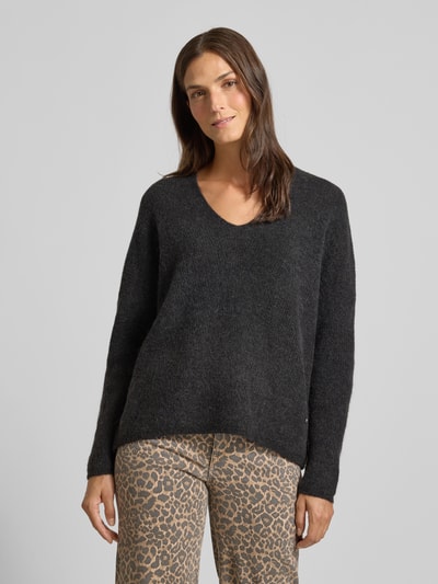 MOS MOSH Oversized gebreide pullover met ribboorden, model 'THORA' Donkergrijs - 4