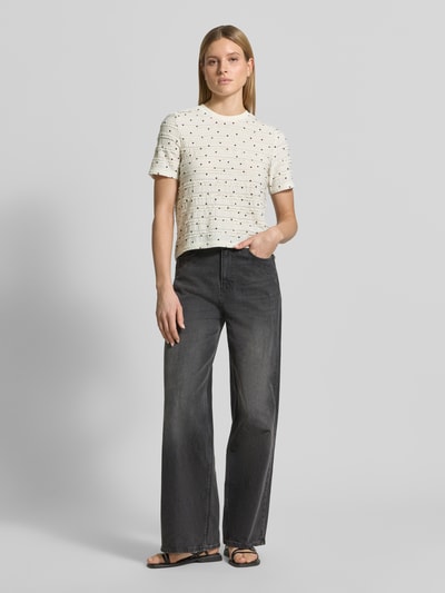 Jake*s Casual T-Shirt im Allover-Look mit Rundhalsausschnitt Offwhite 1