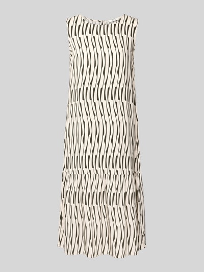 Produktfoto, Midikleid mit rückseitigem Schlüsselloch-Ausschnitt von OPUS, reine Viskose, Modell 'Wicy bamboo', weiß mit schwarzen Wellenlinien, gerader Schnitt, strukturierte Oberfläche