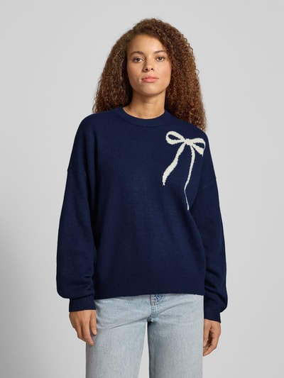 Review Oversized gebreide pullover met ronde hals Marineblauw gemêleerd - 4