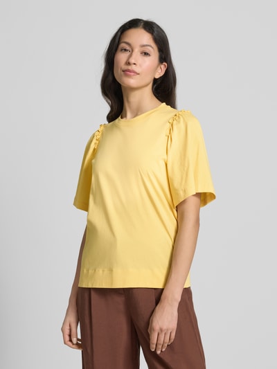 Selected Femme T-shirt z marszczeniami model ‘PENELOPE’ Żółty 4