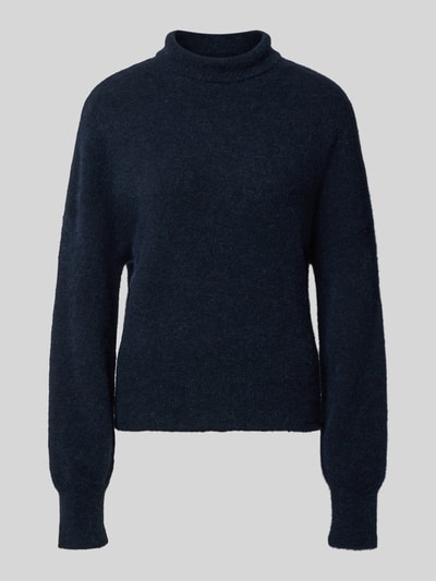 Productfoto, Regular Fit Pullover aus Woll-Alpaka-Mix Model 'Nola' van Samsøe Samsøe in donkerblauw met tricotlook, col, dames, ruglengte maat S 55 cm, mouwlengte maat S 51 cm.